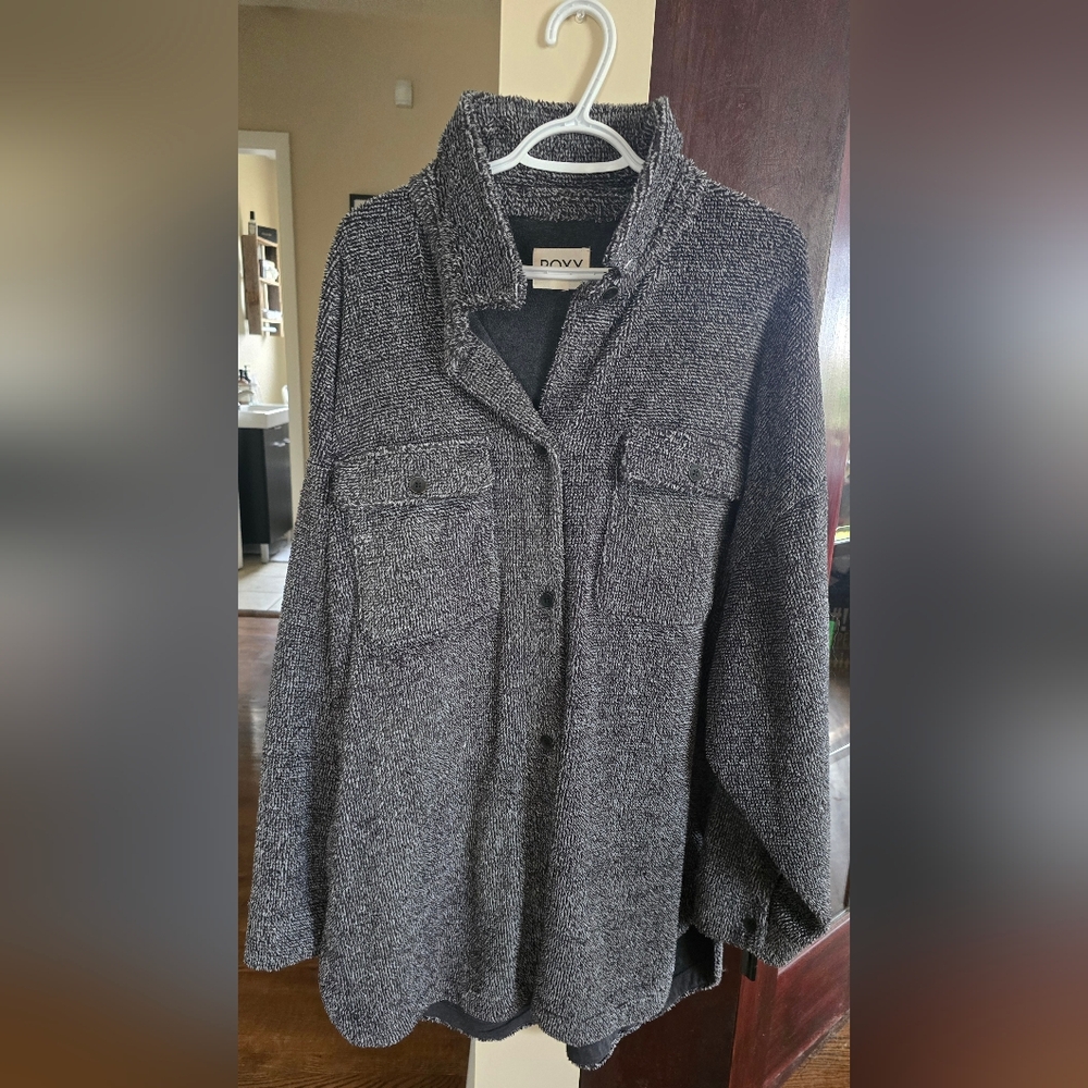Roxy Charcoal Fuzzy Oversize Shacket